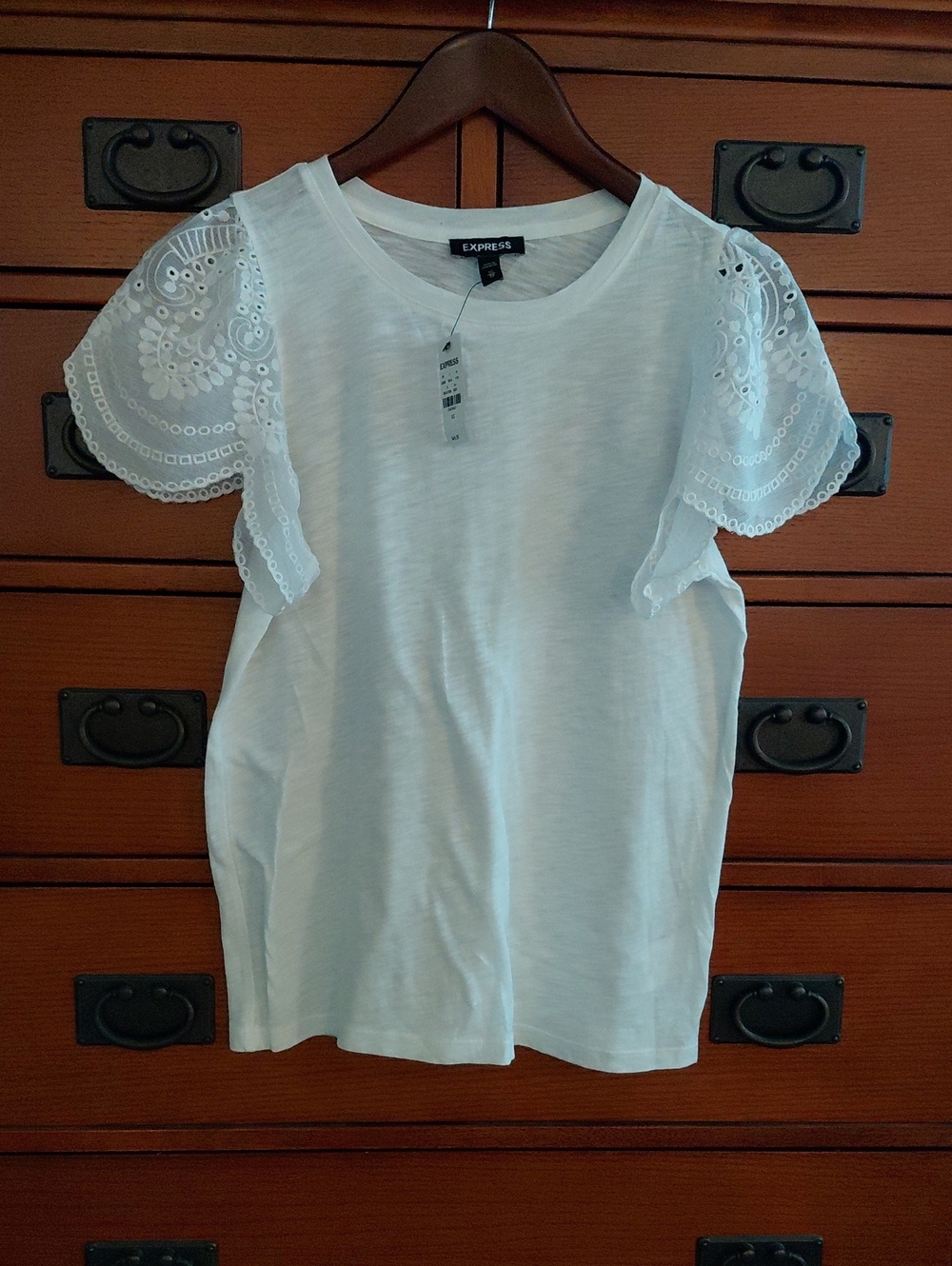 Express White Eyelet Flutter Sleeve Tee